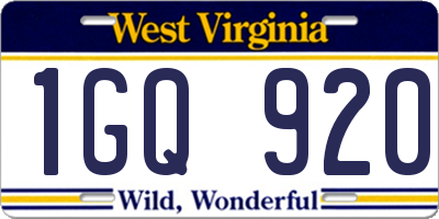 WV license plate 1GQ920