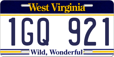 WV license plate 1GQ921