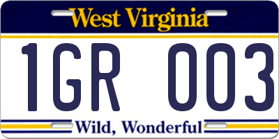 WV license plate 1GR003