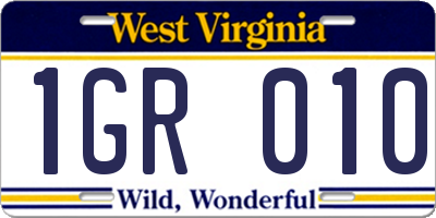 WV license plate 1GR010