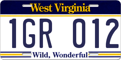 WV license plate 1GR012