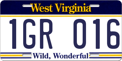WV license plate 1GR016