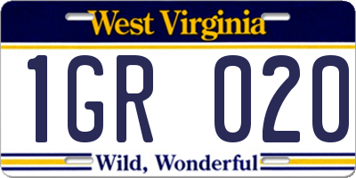 WV license plate 1GR020