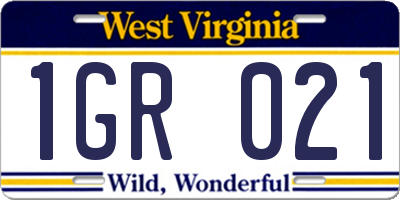 WV license plate 1GR021