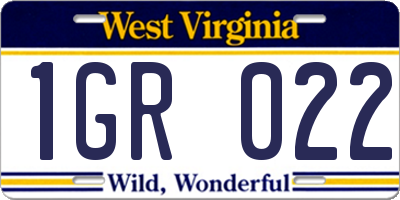 WV license plate 1GR022