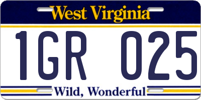 WV license plate 1GR025