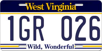 WV license plate 1GR026