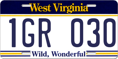 WV license plate 1GR030
