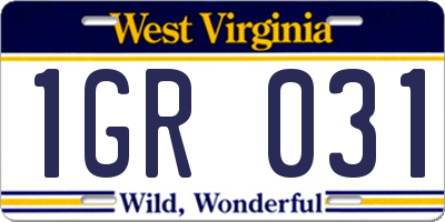 WV license plate 1GR031
