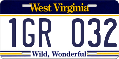 WV license plate 1GR032