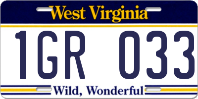 WV license plate 1GR033