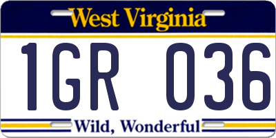 WV license plate 1GR036