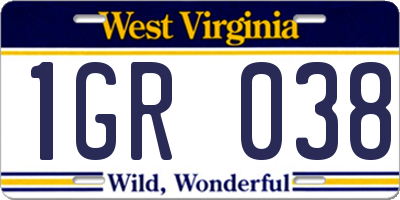 WV license plate 1GR038