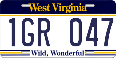 WV license plate 1GR047