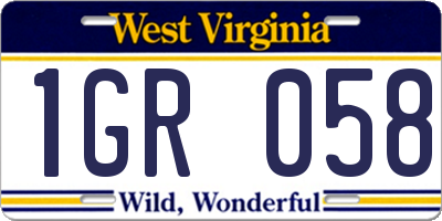 WV license plate 1GR058