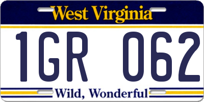 WV license plate 1GR062