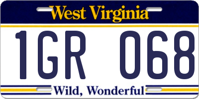 WV license plate 1GR068