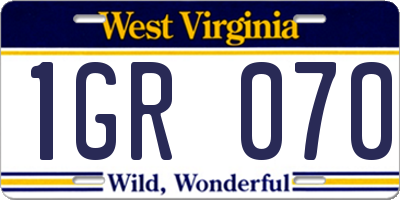 WV license plate 1GR070