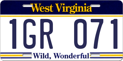 WV license plate 1GR071