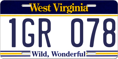 WV license plate 1GR078