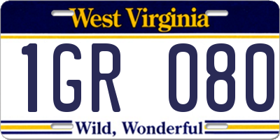 WV license plate 1GR080