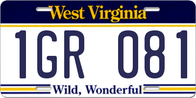 WV license plate 1GR081