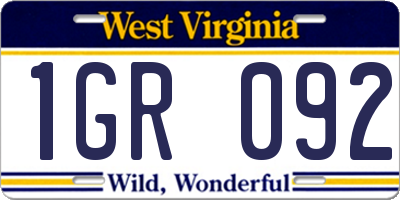 WV license plate 1GR092