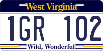 WV license plate 1GR102