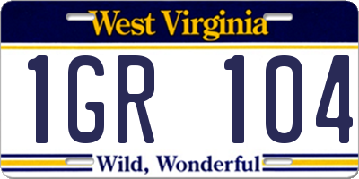 WV license plate 1GR104