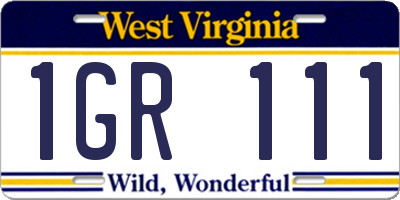 WV license plate 1GR111