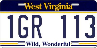WV license plate 1GR113
