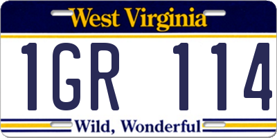 WV license plate 1GR114