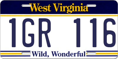 WV license plate 1GR116