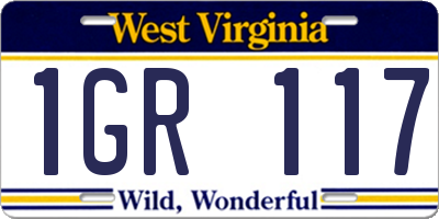 WV license plate 1GR117