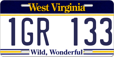 WV license plate 1GR133
