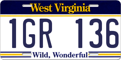 WV license plate 1GR136
