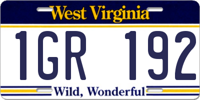 WV license plate 1GR192