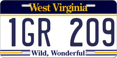 WV license plate 1GR209