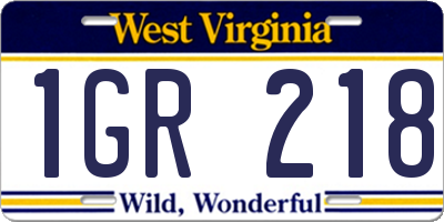 WV license plate 1GR218