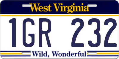 WV license plate 1GR232
