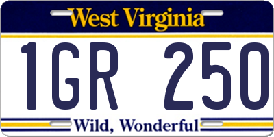 WV license plate 1GR250