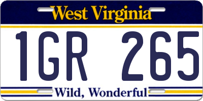 WV license plate 1GR265