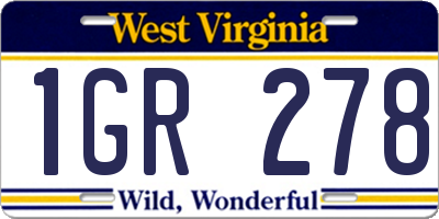 WV license plate 1GR278