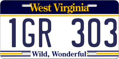 WV license plate 1GR303