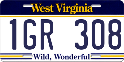 WV license plate 1GR308