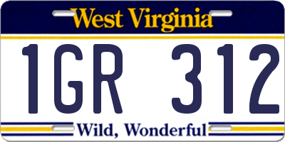 WV license plate 1GR312