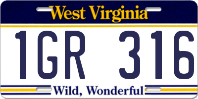 WV license plate 1GR316