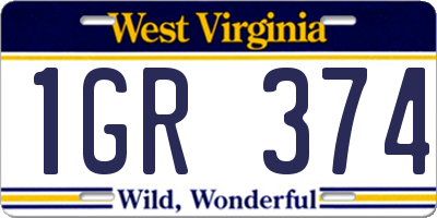 WV license plate 1GR374