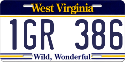 WV license plate 1GR386