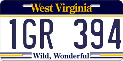 WV license plate 1GR394